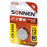 батарейка литиевая CR2430 1 шт. "таблетка дисковая кнопочная" SONNEN Lithium в блистере (20 штук в упаковке)