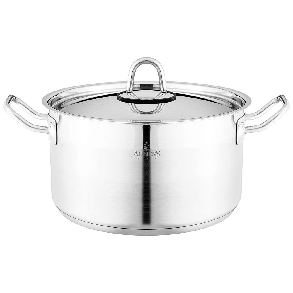 КАСТРЮЛЯ AGNESS 22X12 СМ 4,2 Л ВЫСОКОКАЧЕСТВЕННАЯ НЕРЖ СТАЛЬ 18/10 С КРЫШКОЙ НЖС