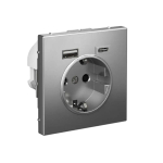 ARTGALLERY РОЗЕТКА 16А с 2 USB A+C, 5В/2,4А/3,0А, 2х5В/1,5А, механизм, СТАЛЬ