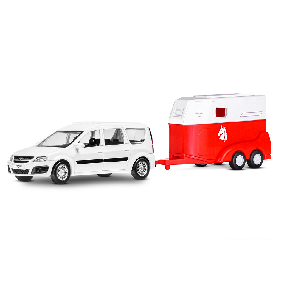 Модель 1:43, LADA LARGUS с прицепом для лошадей, открываются 2 двери, инерция