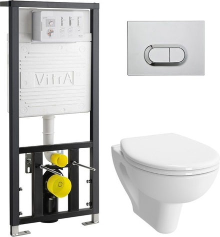 Комплект Vitra 9004B003-7202 подвесного безободкового унитаза S20 Rim-Ex с инсталляцией и кнопкой, сиденье микролифт