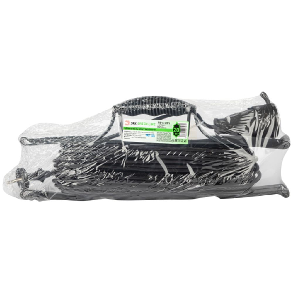 Удлинитель силовой ЭРА GREEN LINE FR-6-20m Greenline на рамке 1 розетка без заземления 20м ПВС 2x0.75мм2 | Силовые удлинители