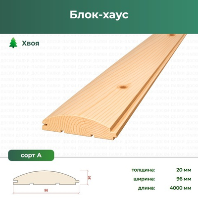 Блок-хаус Хвоя, 20×96×4000 мм, сорт А