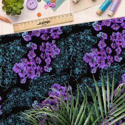 Ткань ниагара фиолетовые цветы с паутинкой