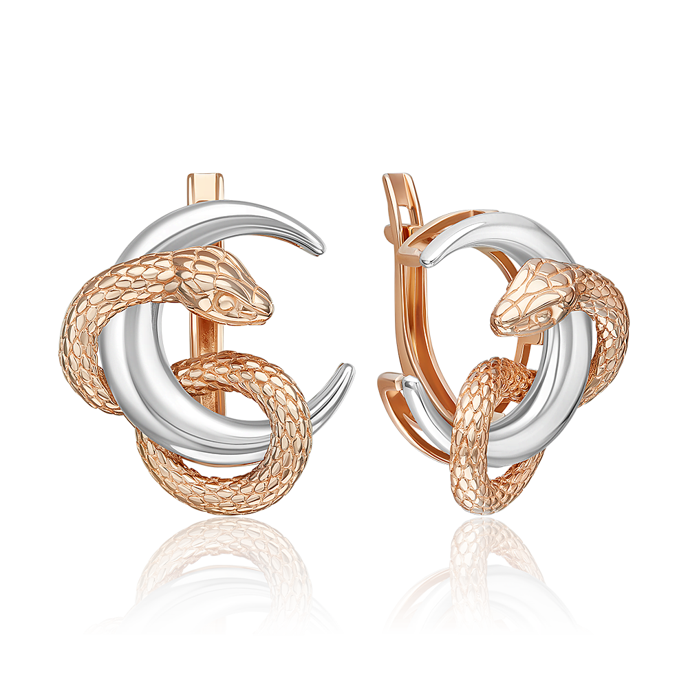 Серьги ««Ночные охотницы» с английским замком из комбинированного золота