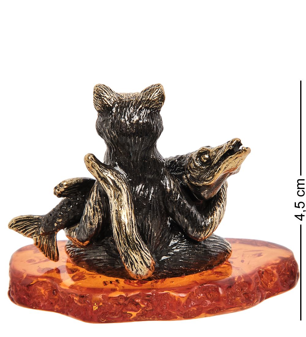 Народные промыслы AM-2133 Фигурка «Кот с щукой» (латунь, янтарь)