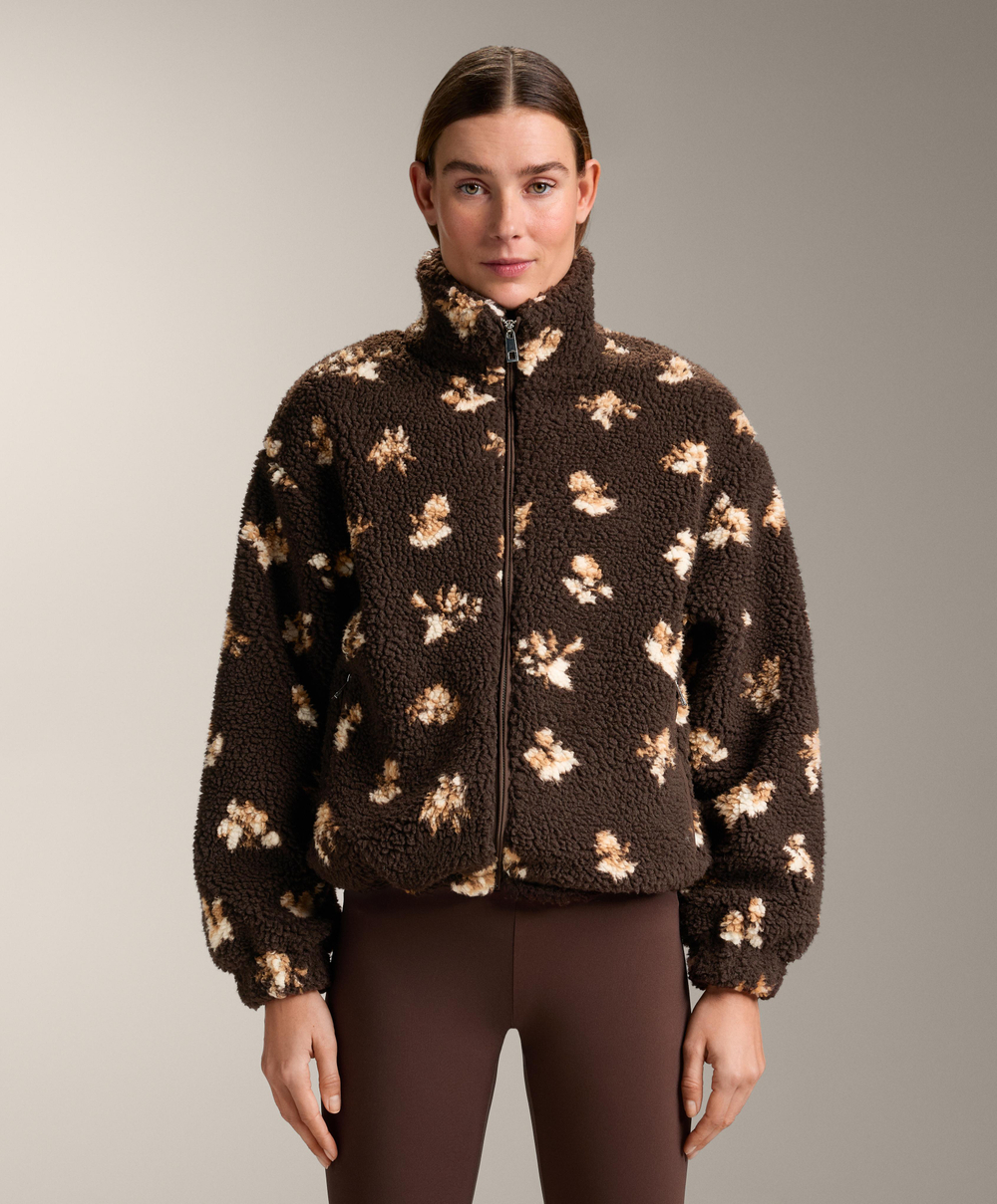 Oysho Куртка из искусственной овчины с цветочным принтом, коричневый