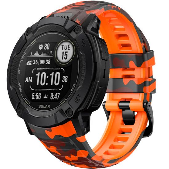 Ремешок 26 мм силиконовый для Garmin Instinct 2X Solar / Instinct 2X Solar Tactical оригинальное быстросъемное крепление Torch (Камуфляж оранжевый)