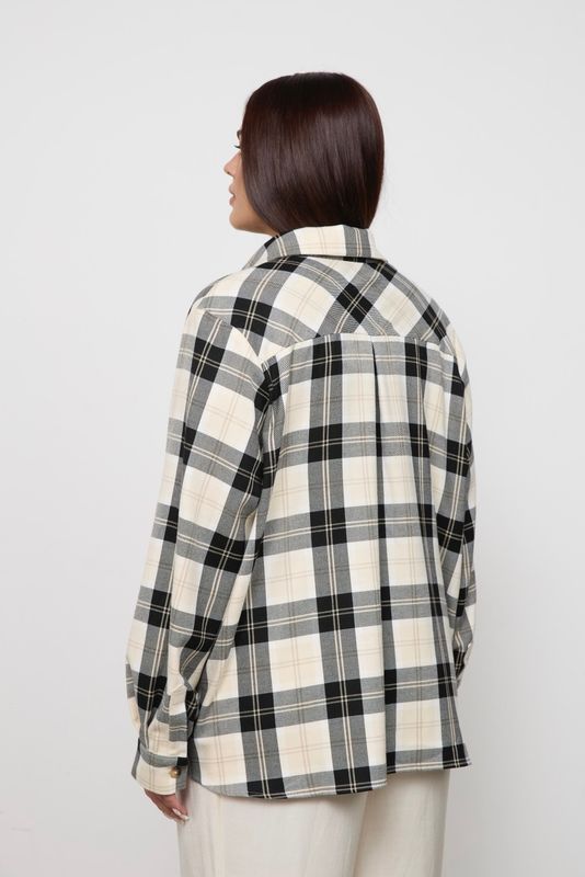 Рубашка в клетку прямого кроя, черно-белый