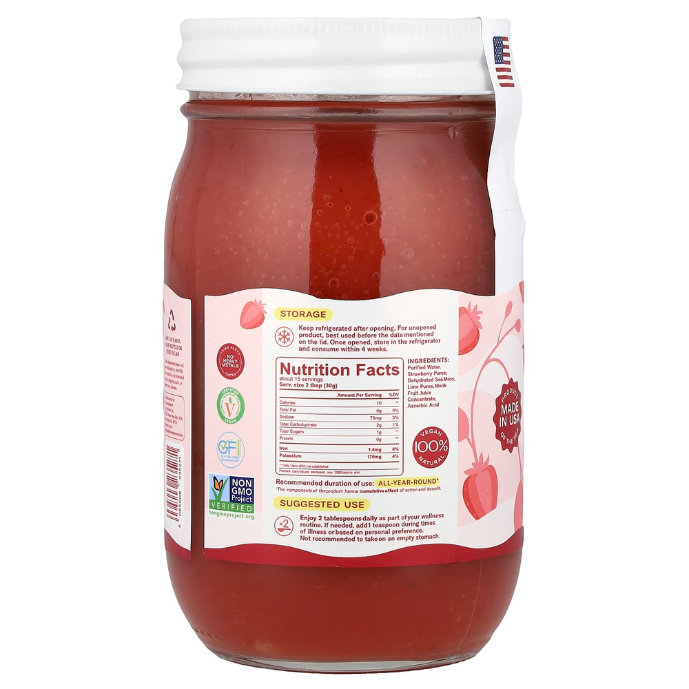 True Sea Moss, натуральный суперфуд, из морских водорослей, клубника, 473 г (16 жидк. унций)