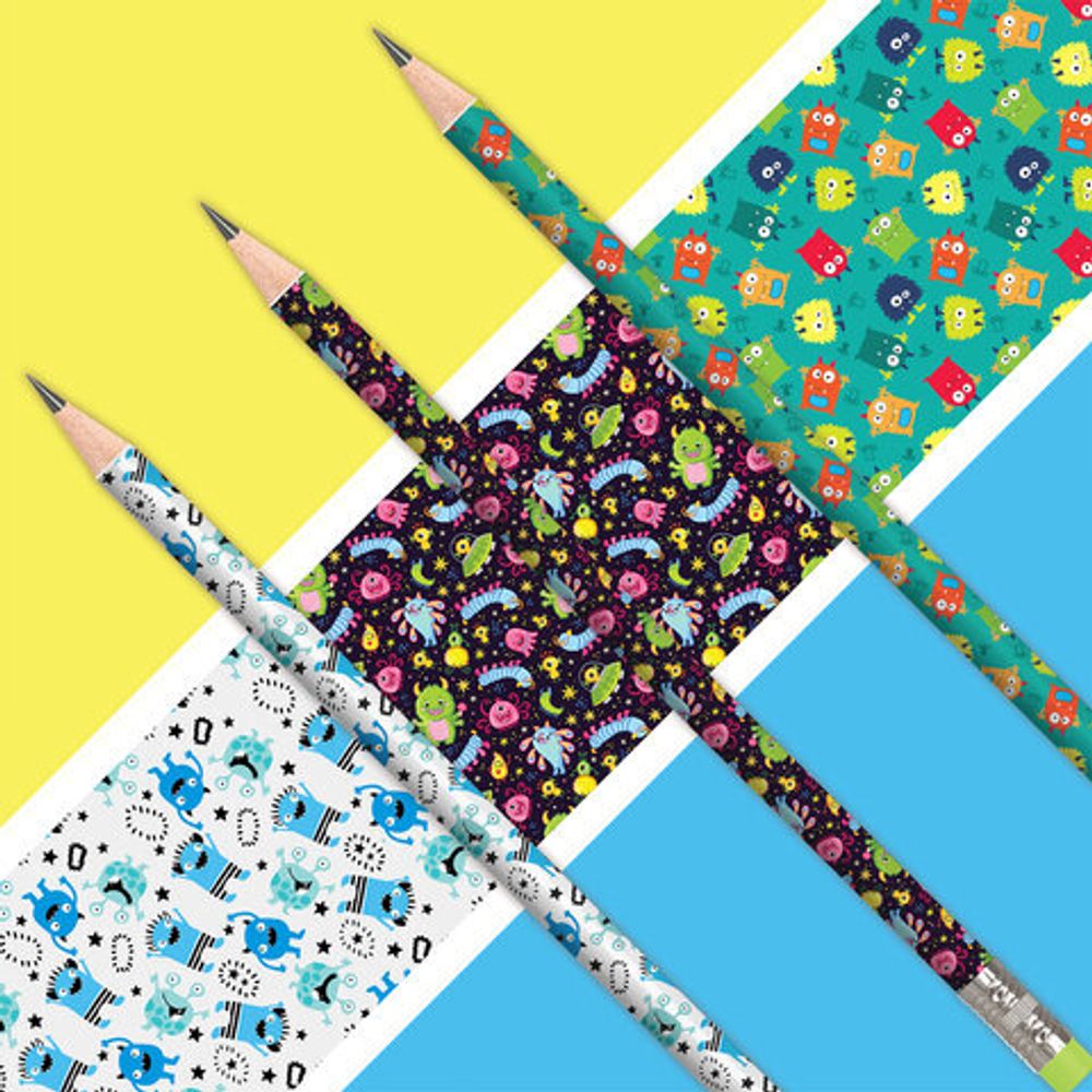 Карандаш чернографитный ЮНЛАНДИЯ "МОНСТРИКИ", 1 шт., HB, с ластиком, корпус ассорти, 181782