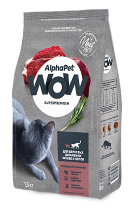 Alphapet 0,75кг "WOW"Сухой корм для взрослых кошек, говядина и печень