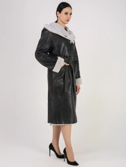 Дубленка зимняя натуральная с капюшоном длинная