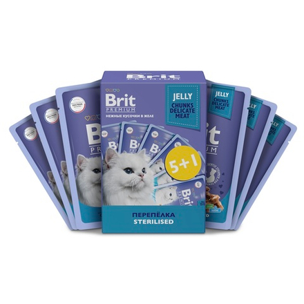 Набор паучей BRIT PREMIUM для стерилизованных кошек перепёлка в желе 85г 5+1