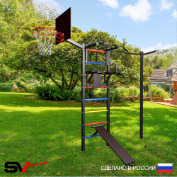 Уличная шведская стенка Sv Sport с комплектом турник прямой У425К (Турник/Брусья/Скамья/Кронш бокс/Щит баскет)