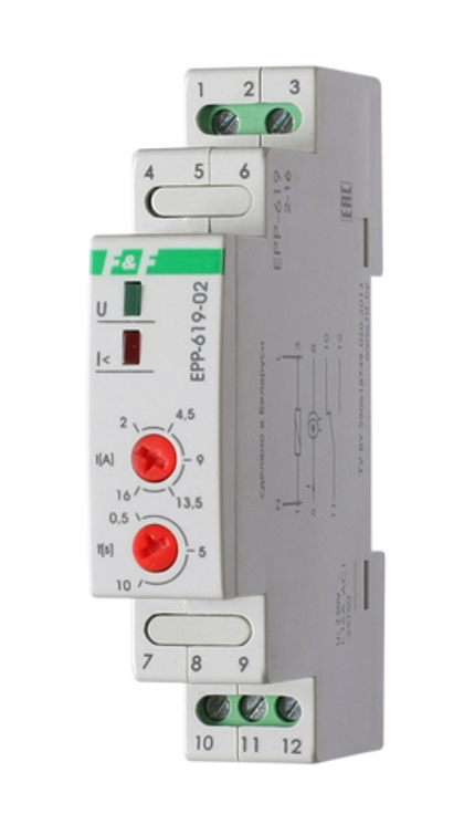 Реле контроля тока EPP-619-02 (диапазон измер-я тока 2-16А) с регулир. Задержкой