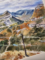 Картина авторская акварельная в паспарту 40х50 см на стену для интерьера "Аул Гуниб. Дагестан"