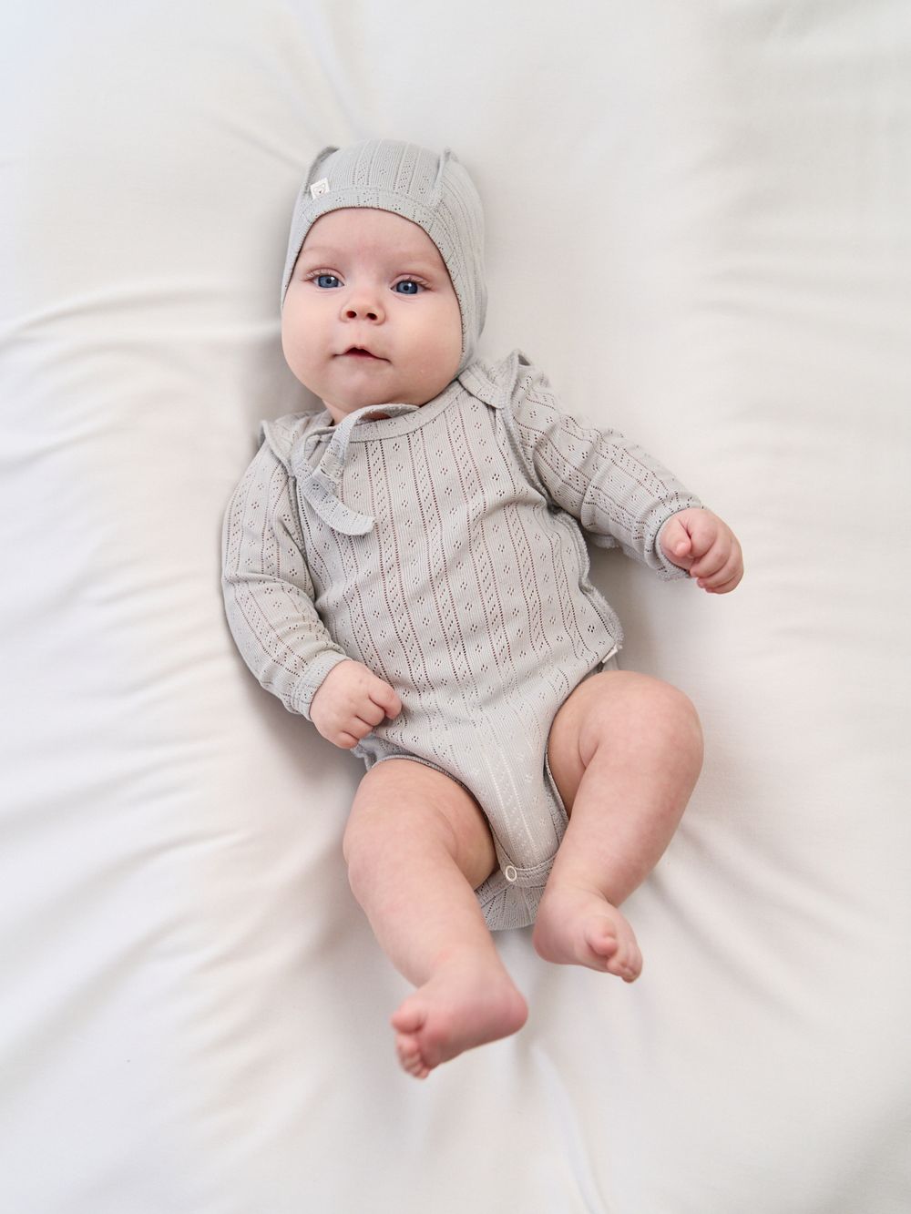 Боди с длинным рукавом "Жемчуг" из ажурного хлопка 0+