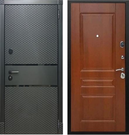 Входная металлическая дверь RеX (РЕКС) 15 Чешуя кварц черный, фурнитура хром/ ФЛ-243 Итальянский орех