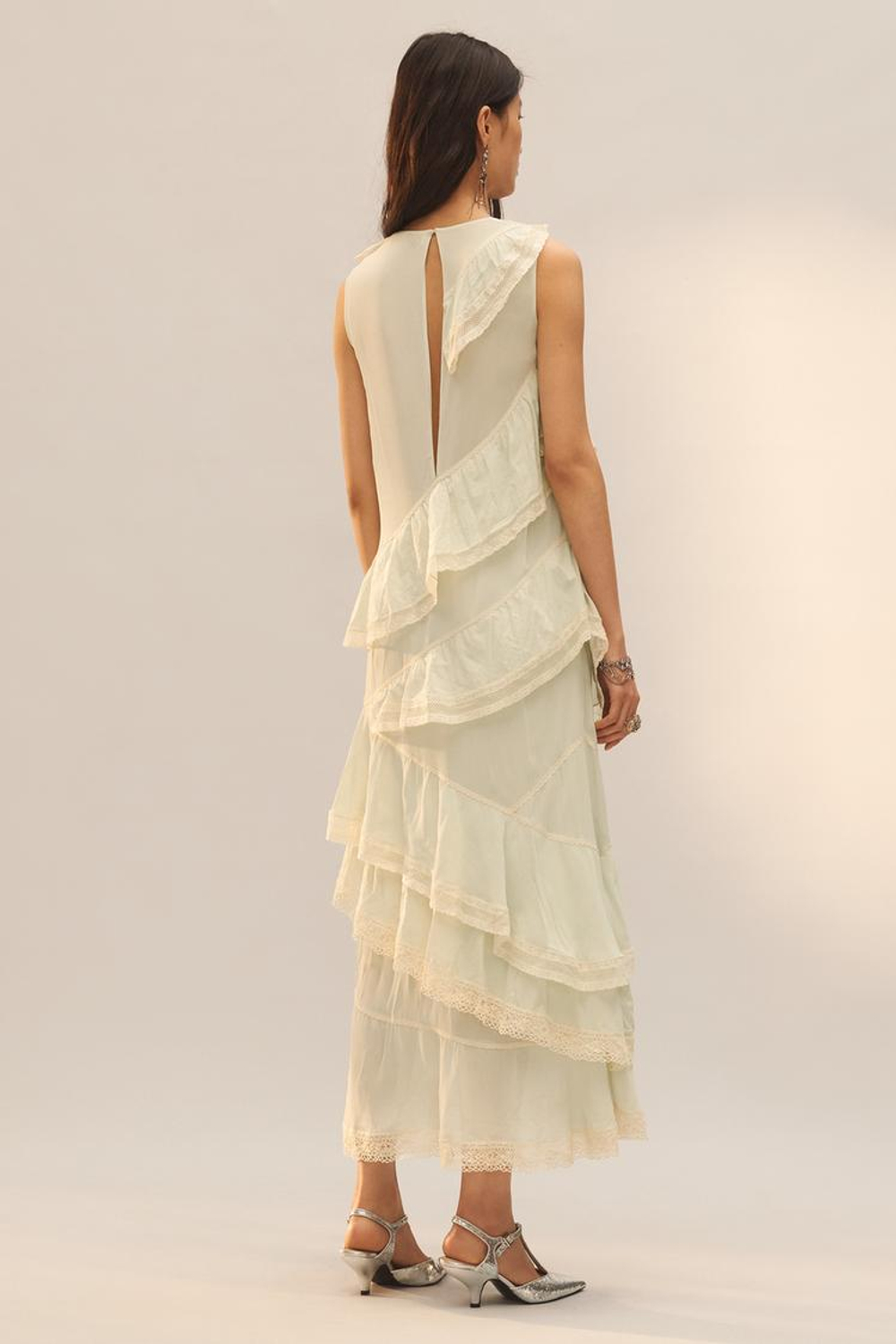 ZARA ПЛАТЬЕ С КРУЖЕВОМ И ОБОРКАМИ - LIMITED EDITION, СВЕТЛО-ЗЕЛЕНЫЙ