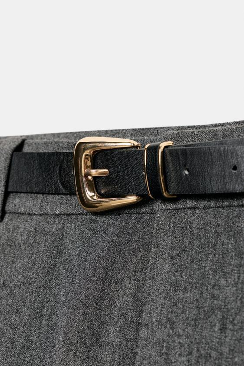 ZARA БРЮКИ С ЗАЩИПАМИ И РЕМНЕМ, СЕРЫЙ МЕЛАНЖ