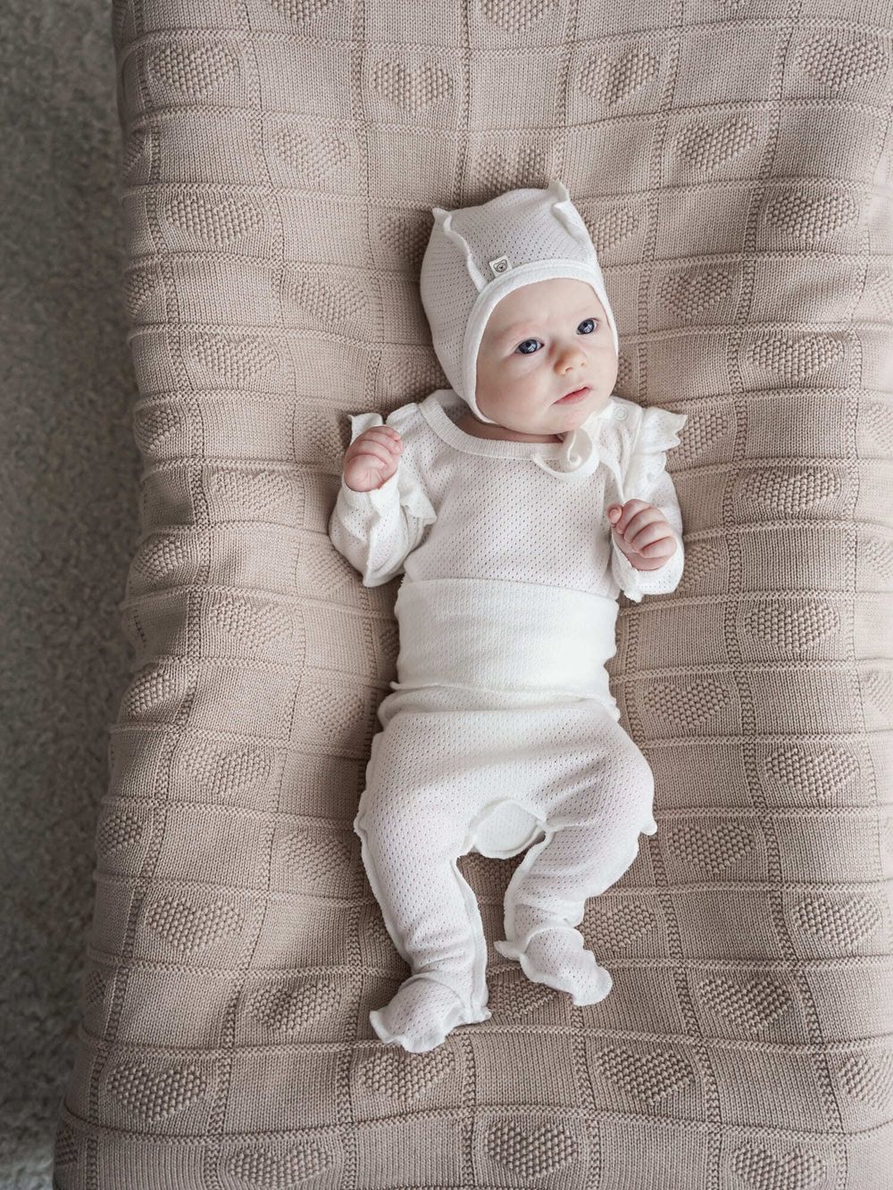 Ползунки с закрытой ножкой "Молоко" из ажурного хлопка 0+