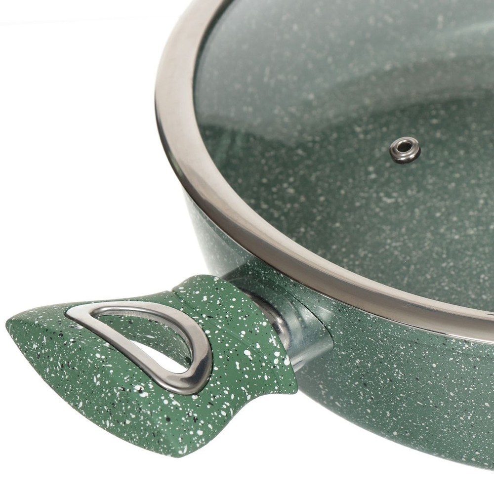 Сотейник алюминий, 28 см, антиприг, Daniks, Мрамор Олимп, зел, STWP-28-GRM-IND-LID, с крыш, индукц