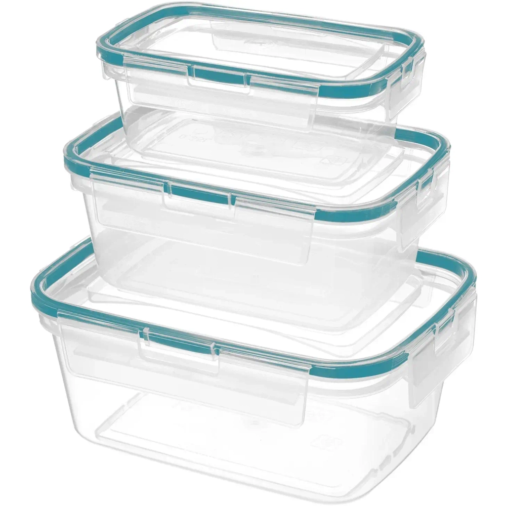 Комплект контейнеров для продуктов герметичных прямоугольных0,35л+0,75л+1,3л с защелками(бесцветный)