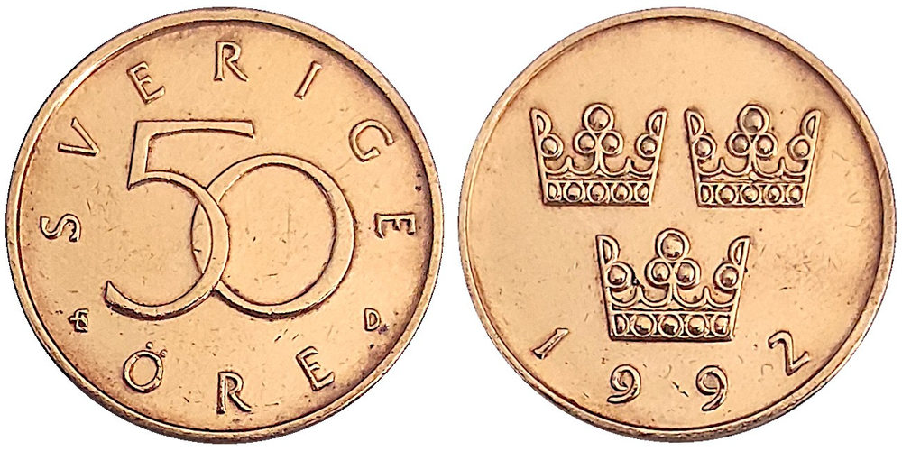 Швеция 50 эре, 1992 - 2009 Король Король Карл XVI Густав XF