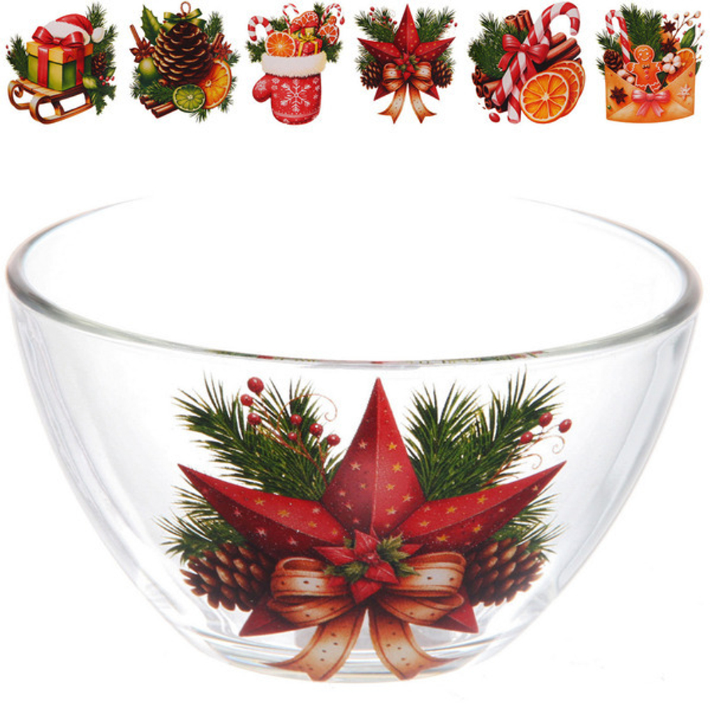 Салатник стеклянный 250мл «Зимняя фантазия» 6 видов