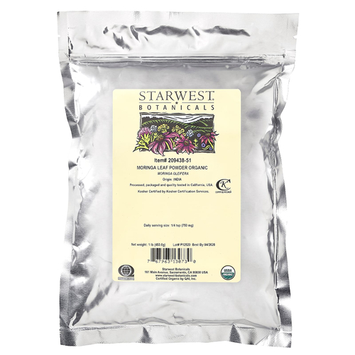 Starwest Botanicals, Органический порошок из листьев моринги, 453,6 г (1 фунт)