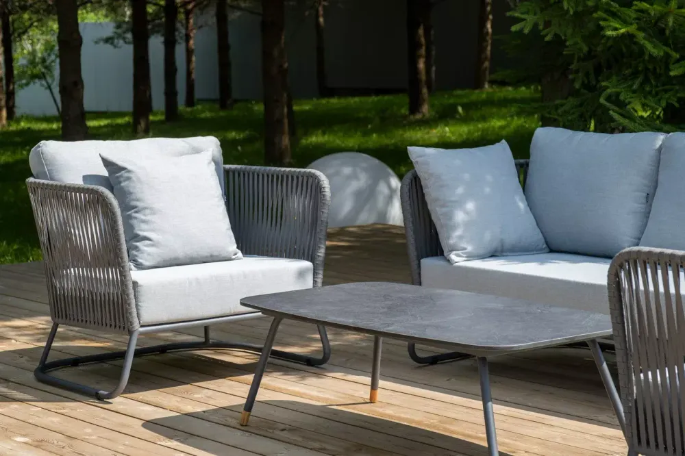 "Багамы" лаунж-зона 5-местная плетеная из роупа (веревки), каркас алюминиевый темно-серый, роуп серый