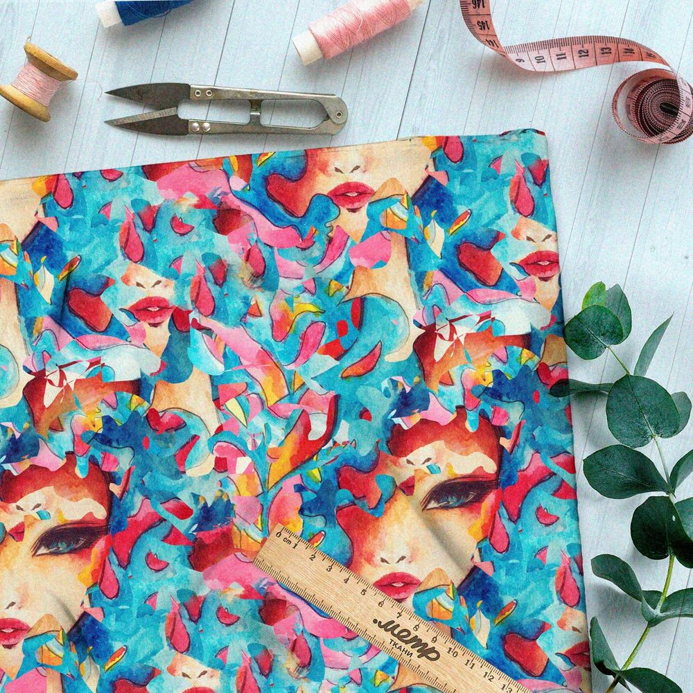 Ткань оксфорд 600 загадочная девушка в разноцветных лепестках