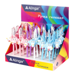 Ручка гелевая Alingar "Единорожка на самолете", 0,5 мм, синяя, игольчатый наконечник, круглый цветной пластиковый корпус, карт. уп.