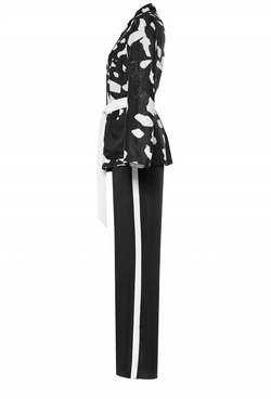 Брючный костюм из шелка чёрно-белый 07-19 SS