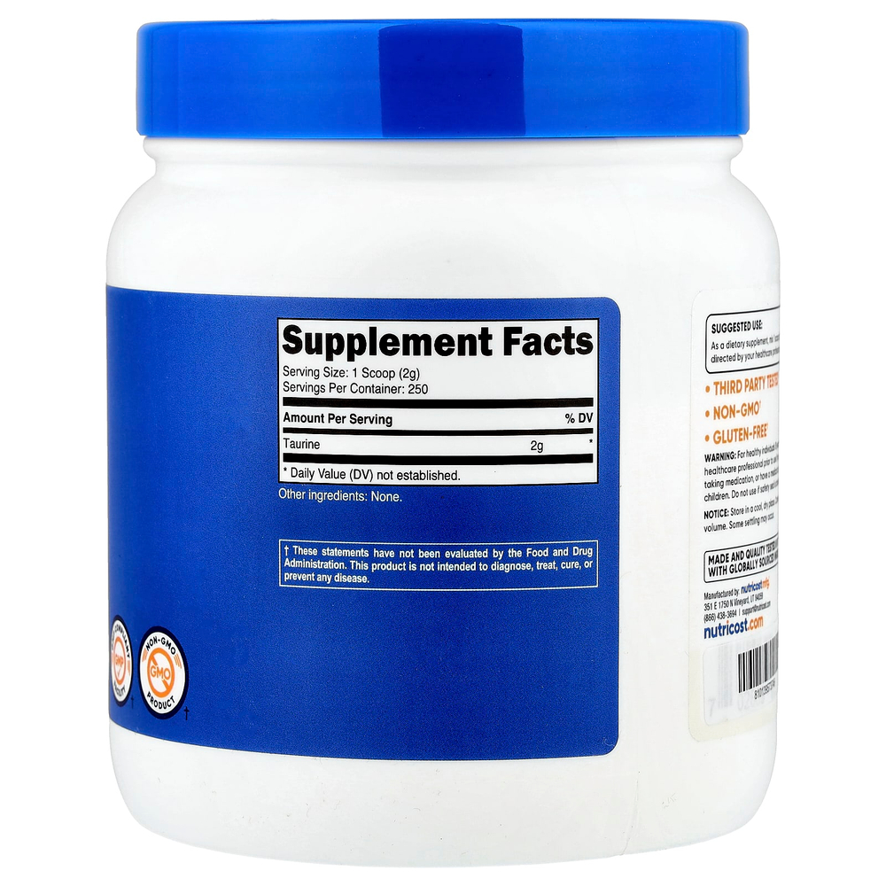 Nutricost, таурин, без добавок, 500 г (17,9 унции)