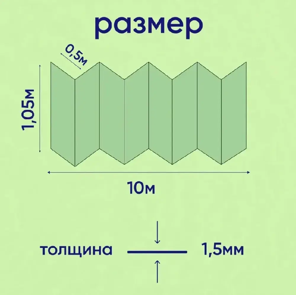 Подложка-Гармошка 1.5мм под ламинат LVT зеленая, 1,05х0,5м/уп.10,5кв.м.