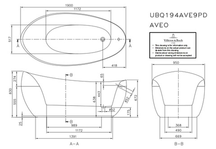 Ванна Aveo, 1900*950*830 мм, отдельностоящая, белый