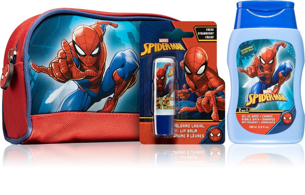 Marvel гель для душа и ванны для детей 200 мл + бальзам для губ + туалетный мешок Spiderman Toilet Bag Set