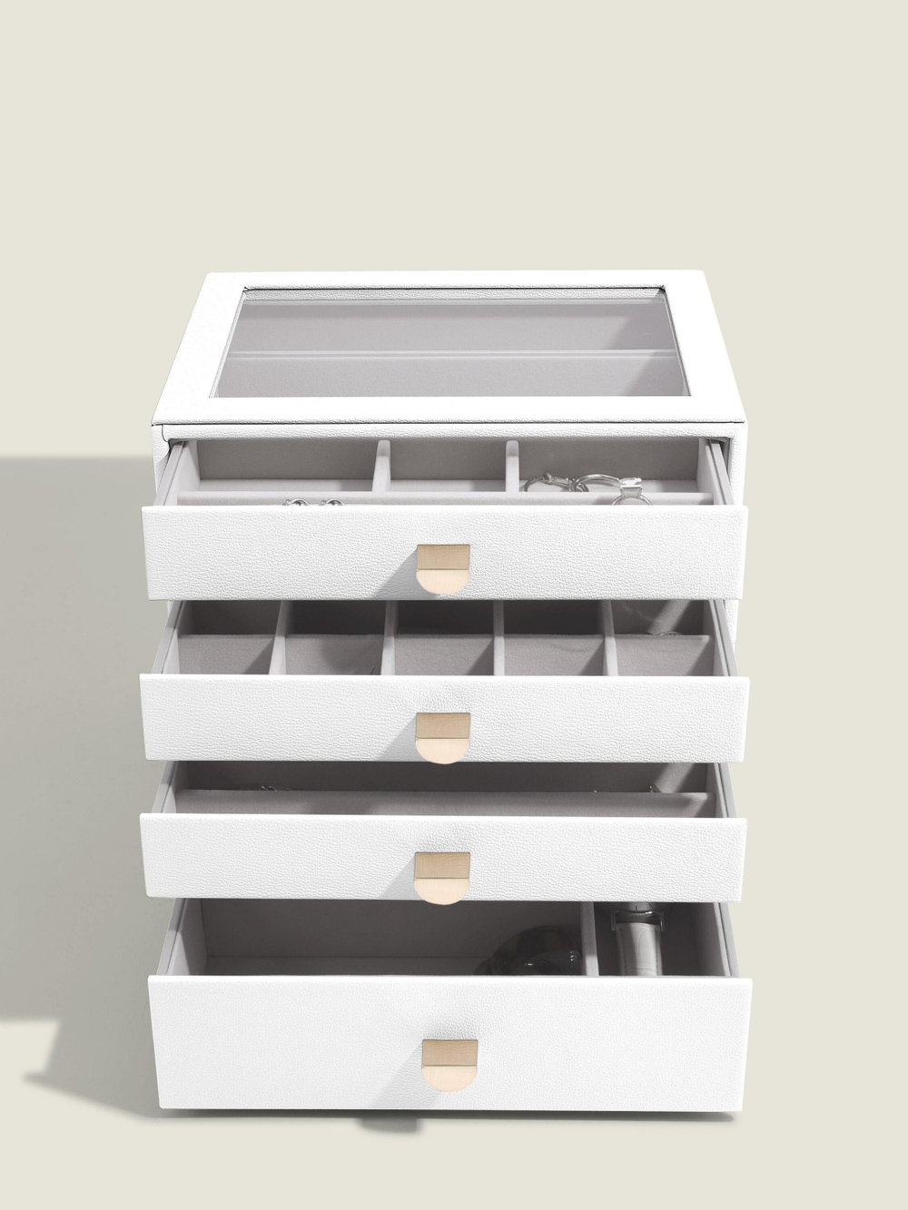 Органайзер для украшений и часов со стеклянной крышкой Stackers Classic Jewellery Box, 4 секции - White Pebble (White Pebble / серый / White Pebble / 500)