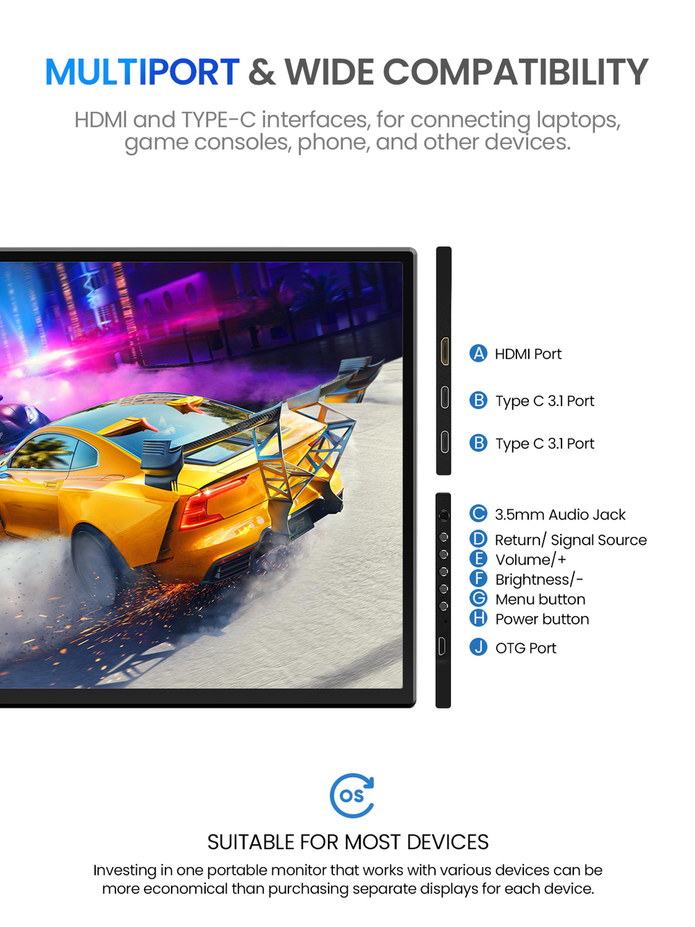 24.5" Портативный монитор Uperfect 2K IPS 2560x1440, 165 Гц