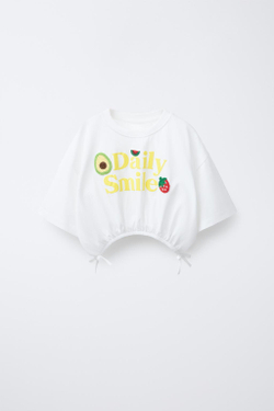 ZARA ФУТБОЛКА С ПРИНТОМ И ДЕТАЛЯМИ ИЗ КРУЖЕВА КРОШЕ, БЕЛЫЙ