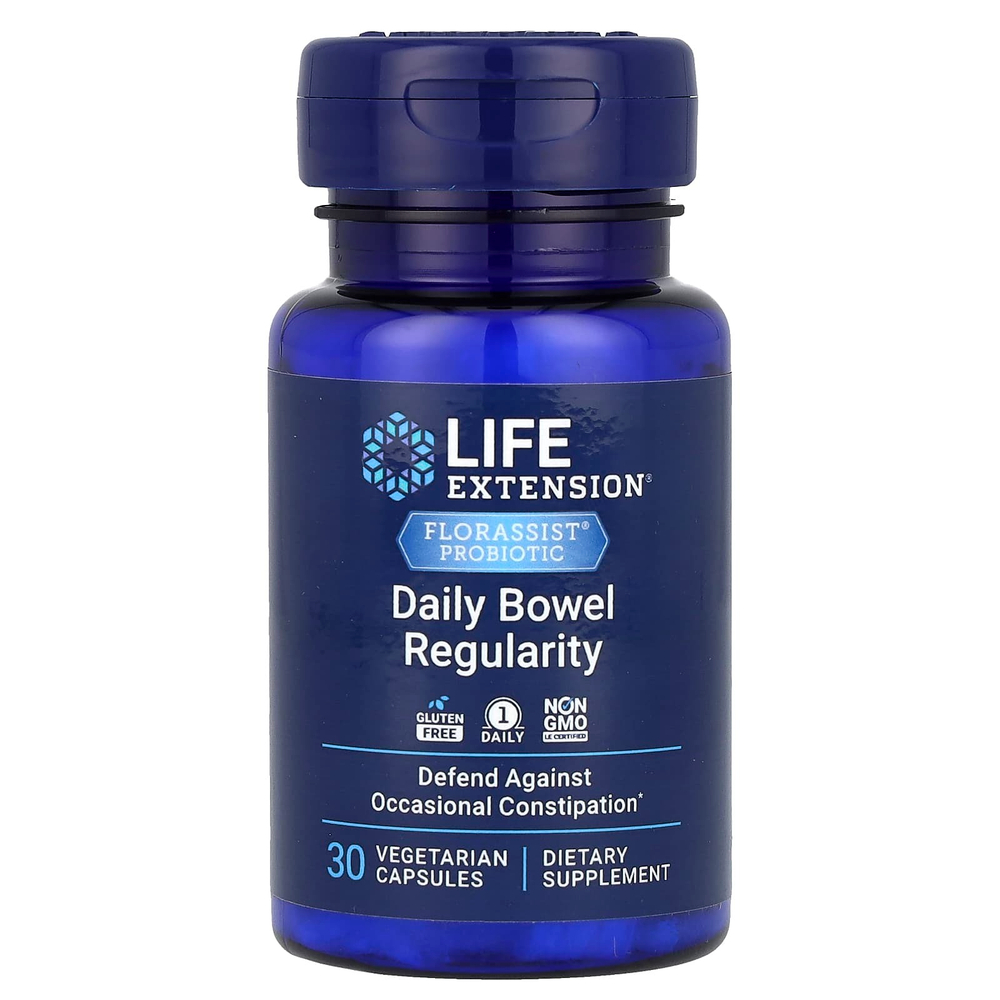 Life Extension, Florassist®, пробиотик, для ежедневной регулярности стула, 30 вегетарианских капсул (57,5 мг в 1 капсуле)