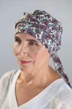 Тюрбан Эмма Лен, шапочка с лентами, сиреневый пейсли