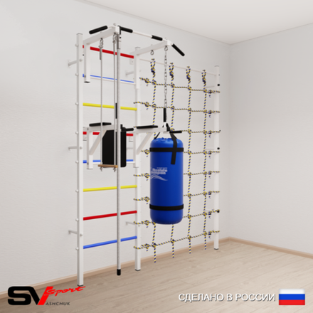 Шведская стенка Sv Sport 57620 (Турник стандарт/Брусья/Канат/Трапеция/Цепь/Мешок 22кг/Канатный лаз)