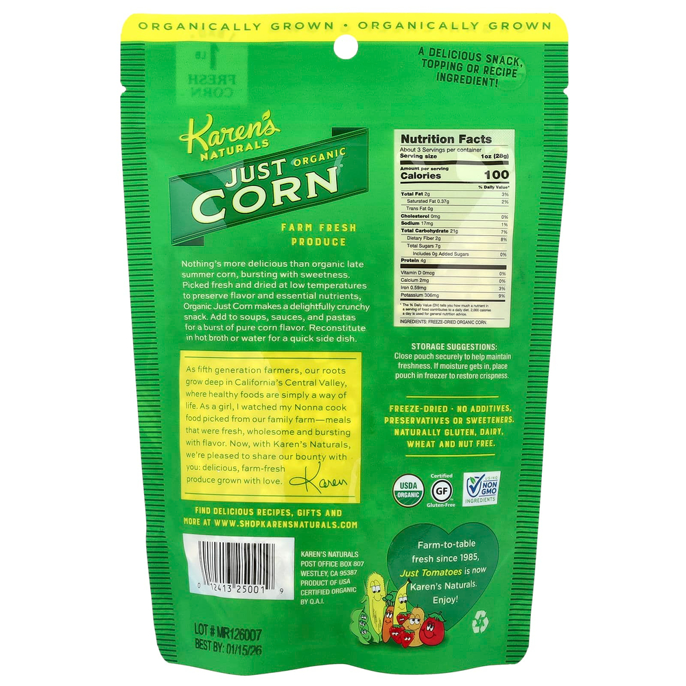 Karen's Naturals, Organic Just Corn®, 84 г (3 унции)
