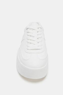 ZARA КРОССОВКИ НА ПЛАТФОРМЕ С РИФЛЕНОЙ ПОДОШВОЙ, БЕЛЫЙ