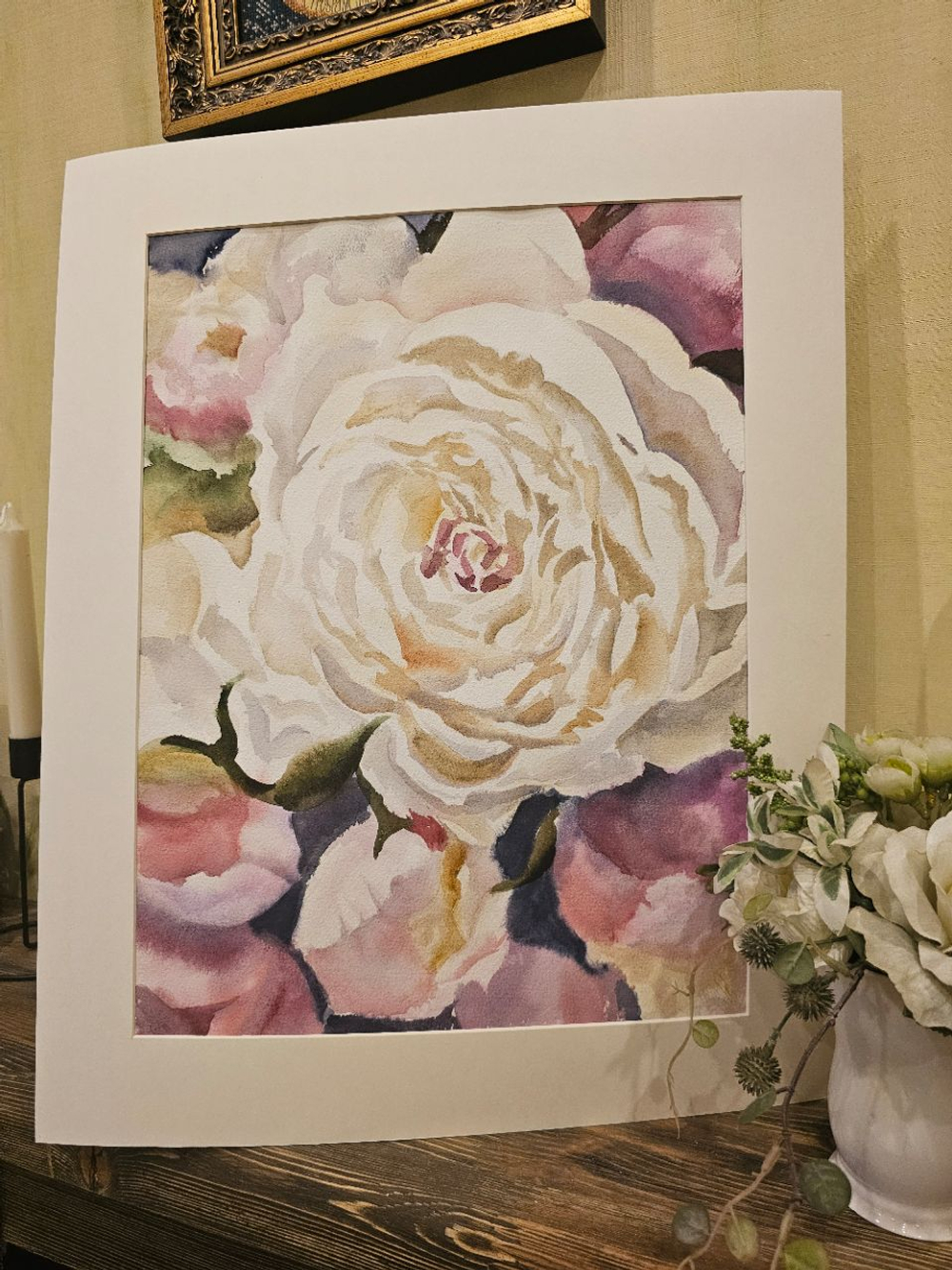 Картина авторская акварельная в паспарту 40х50 см на стену для интерьера "Белый пион"