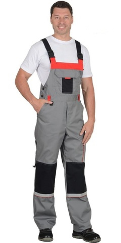 Полукомбинезон "СТАН" серый с черной и красной отделкой