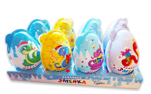 Змейка маленькое пласт.яйцо с карамелью+жев.рез. 6*8шт 15,5 г